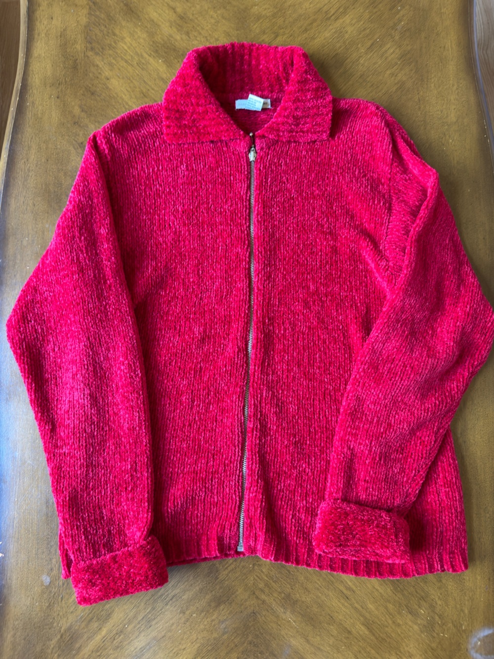 Equipment Red Chenille Zip Sweater